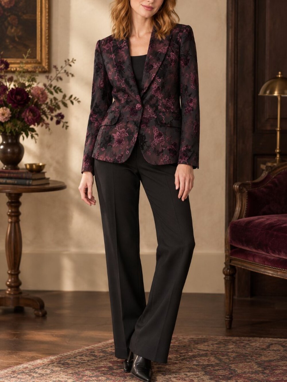 Tuğçe & Ece Collection Floral Blazer Black Plum Purple NWT Dark Romantic Size S
